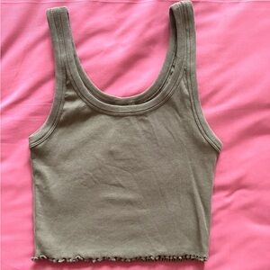 Organic Basics Olive Ribbed Crop Tank